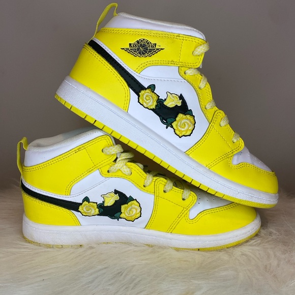 jordan 1 mid dynamic yellow floral mens